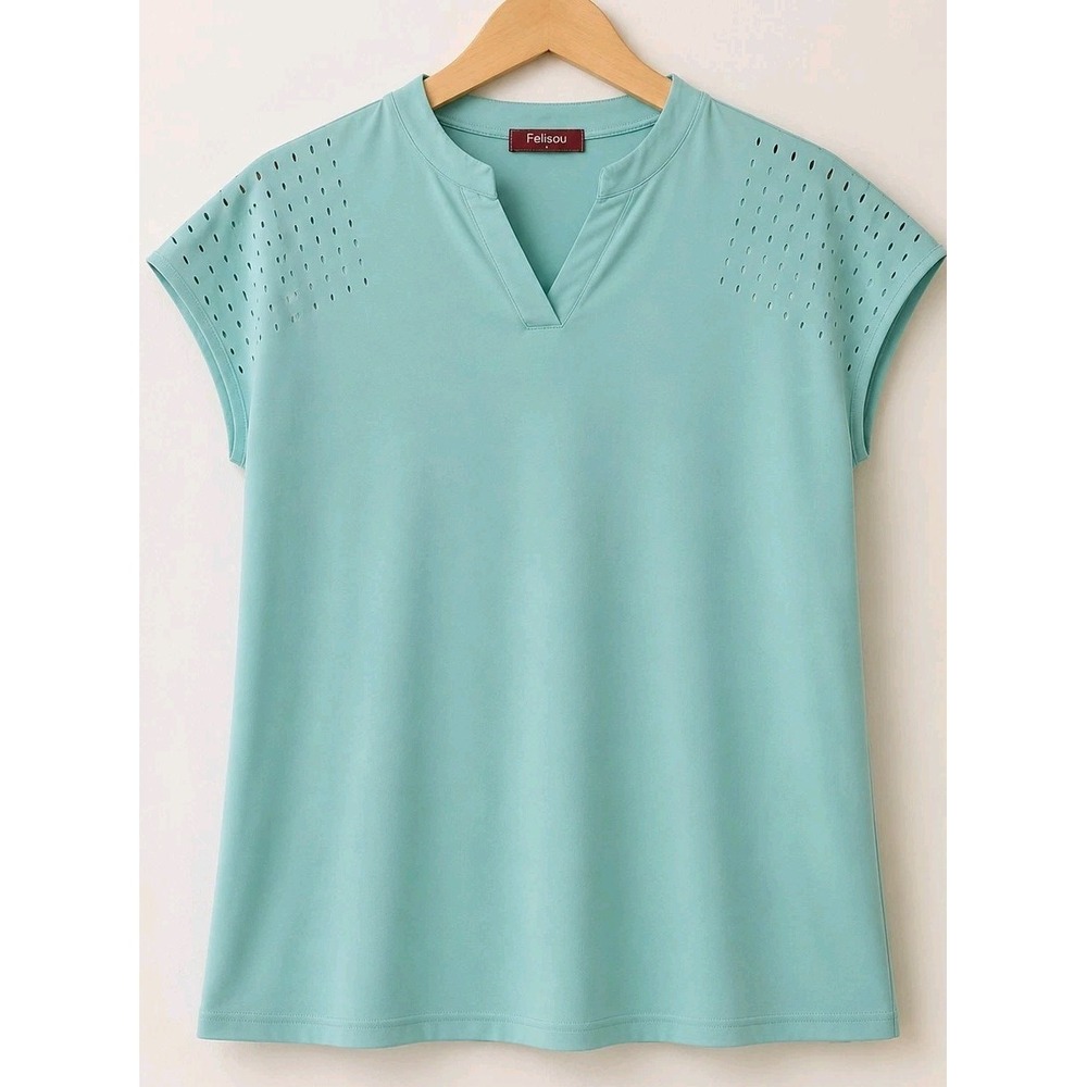 Aqua Athleisure Top Women L Laser Cut Cap Sleeve Tennis Pickleball Golf Travel S